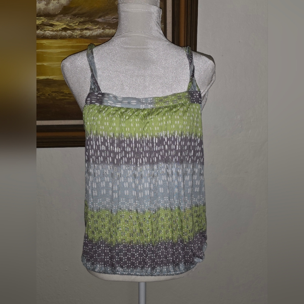 Vintage Free People 2000s Y2K Sleeveless Bubble Hem Printed Tank Top